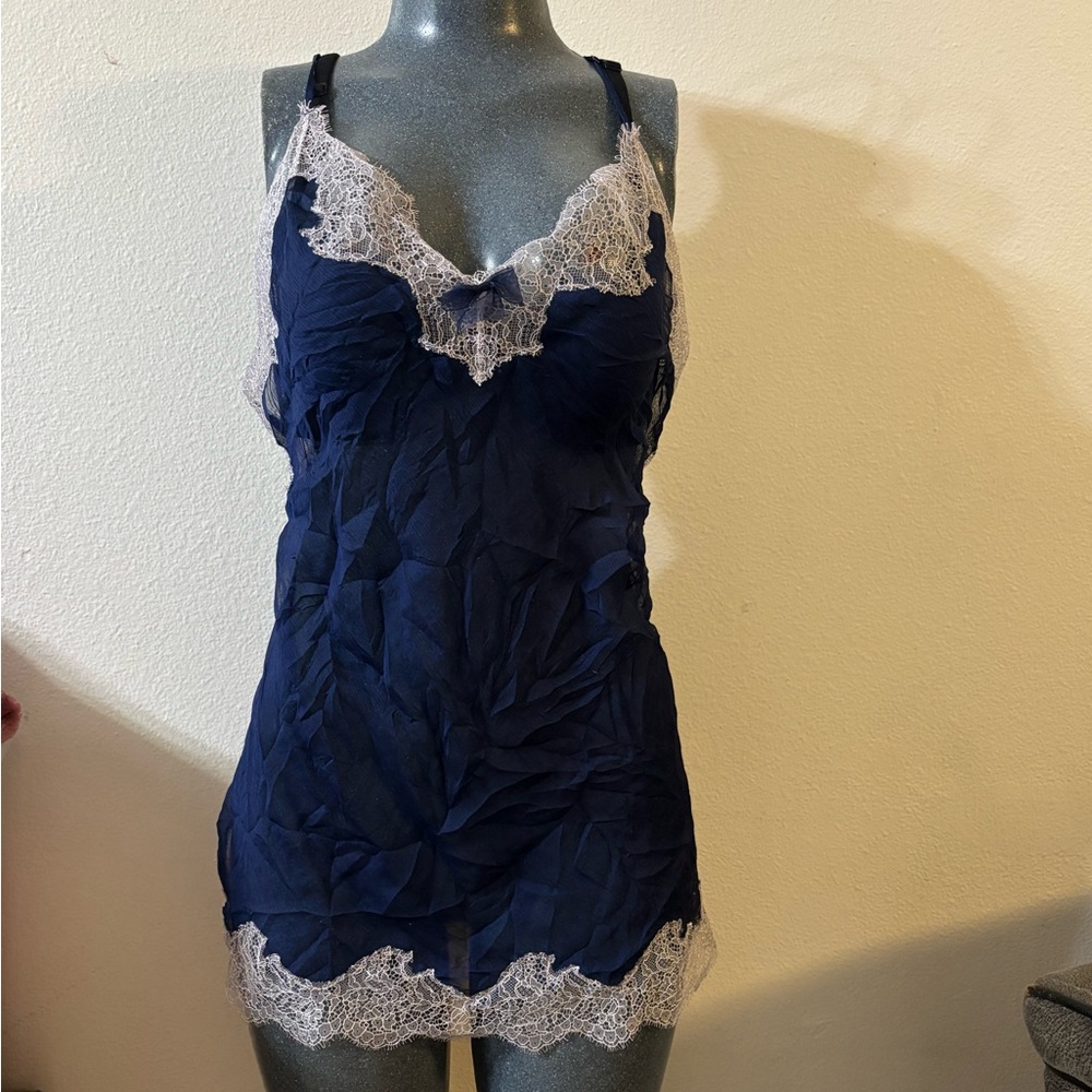 Victoria's Secret Deep Blue Chemise with Lace Trim